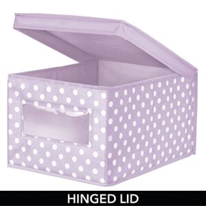 mDesign Large Soft Stackable Fabric Baby Nursery Storage Organizer Holder Bin Box with Front Window and Lid for Child/Kids Bedroom, Playroom, Classroom - 6 Pack, Light Wisteria Purple/White Polka Dot