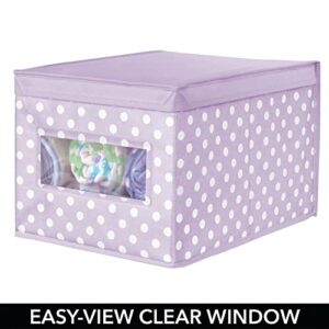 mDesign Large Soft Stackable Fabric Baby Nursery Storage Organizer Holder Bin Box with Front Window and Lid for Child/Kids Bedroom, Playroom, Classroom - 6 Pack, Light Wisteria Purple/White Polka Dot