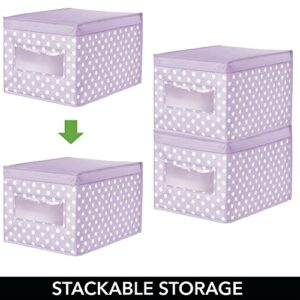 mDesign Large Soft Stackable Fabric Baby Nursery Storage Organizer Holder Bin Box with Front Window and Lid for Child/Kids Bedroom, Playroom, Classroom - 6 Pack, Light Wisteria Purple/White Polka Dot