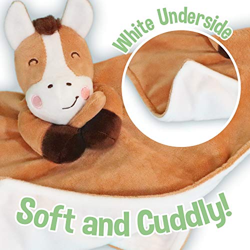 Baby Aves Horse Lovey Baby Security Blanket - Pony Stuffed Plush Animal Blankie 13x13 inches (Brown)