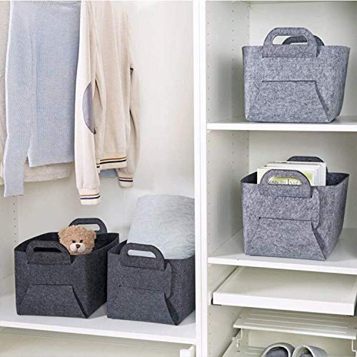 ArtTao Felt Storage Basket Collapsible & Space-Saving Storage Box Perfect for Bedroom, Kids Room, Bookshelf, Office, Closet (13.78x9.84x9.06inch) Light Grey