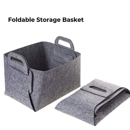 ArtTao Felt Storage Basket Collapsible & Space-Saving Storage Box Perfect for Bedroom, Kids Room, Bookshelf, Office, Closet (13.78x9.84x9.06inch) Light Grey