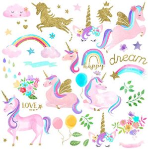 watercolor magical unicorn peel and stick wall art sticker decals for girls room nursery parties
