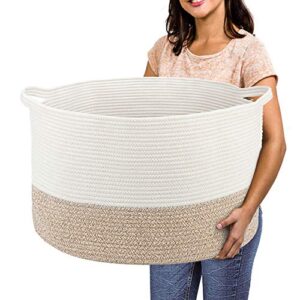 r runka extra large cotton rope basket 22" x 14" - toy basket for kids -blanket basket for living room - woven baskets for storage