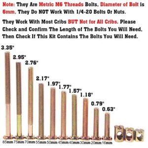 Sprite Science Baby Bed Crib Screws and Bolts Hardware Kit 16mm 20mm 30mm 40mm 45mm 50mm 55mm 70mm 75mm 85mm Bolts Barrel Nuts for Furniture Bunk Cot Crib Bed
