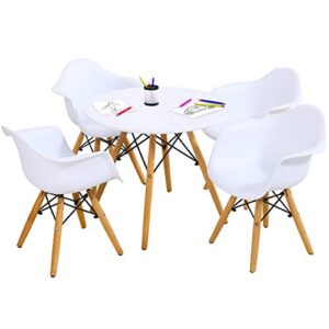costzon kids table and chair set, mid-century modern style table set, round table with armchairs for toddler children, kids dining table and chair set (white, table & 4 chairs)