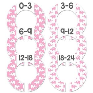 6 baby girl nursery clothing closet size dividers pink elephants fits 1.5" rod (pink)