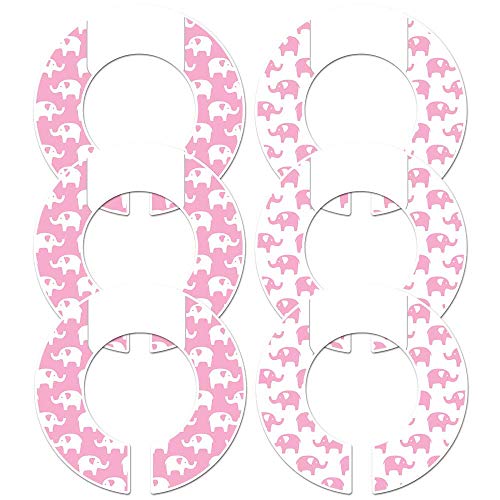 6 Baby Girl Nursery Clothing Closet Size Dividers Pink Elephants Fits 1.5" Rod (Pink)