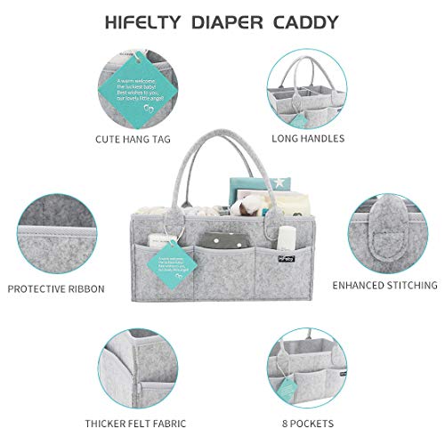 HIFELTY Diaper Caddy Organizer, Baby Diaper Basket Nappy Tote Bag Nursery Essentials Portable Storage Bin with Sturdy Handle for Changing Table, 15x10x7 in - Ideal Gift for Infant to Toddler Boy Girl