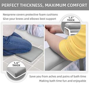 Bath Kneeler and Elbow Rest Set Baby Bath Kneeling Pad, Thick Non-Slip Bathing Kneeling Mat Cushion Quick Drying Bathtub Knee Saver with Arm Support and Pockets for Bathroom Bathing time Comfort, Gray