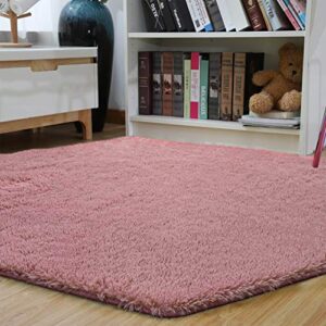 junovo Ultra Soft Rug for Nursery Children Room Baby Room Home Decor Dormitory Hexagon Carpet for Playhouse Princess Tent Kids Play Castle, Diameter 4.6 ft, Blush