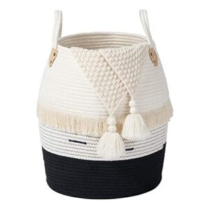 antjumper cotton rope basket hamper, decorative laundry woven storage bin for toys clothes in bedroom bathroom living room (15“x15"x16")