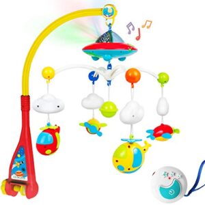 bambiya baby crib mobile with music and lights, remote control and light projector with stars. musical mobile for crib with space, airplanes and clouds theme. nursery toys for babies 0-24 months