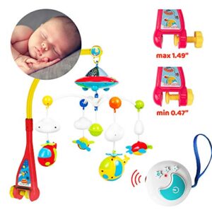 Bambiya Baby Crib Mobile with Music and Lights, Remote Control and Light Projector with Stars. Musical Mobile for Crib with Space, Airplanes and Clouds Theme. Nursery Toys for Babies 0-24 Months