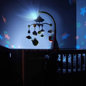 Bambiya Baby Crib Mobile with Music and Lights, Remote Control and Light Projector with Stars. Musical Mobile for Crib with Space, Airplanes and Clouds Theme. Nursery Toys for Babies 0-24 Months