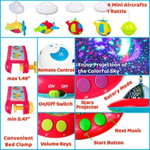 Bambiya Baby Crib Mobile with Music and Lights, Remote Control and Light Projector with Stars. Musical Mobile for Crib with Space, Airplanes and Clouds Theme. Nursery Toys for Babies 0-24 Months