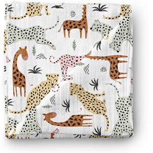 aenne baby muslin swaddle blanket for boys & girls, infant toddler quilt, luxurious wrap, soft and silky stroller & nursing cover, safari animals giraffe cheetah lion blankie, large 47"x 47", 1 pack