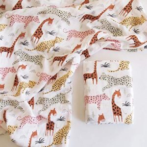 Aenne Baby Muslin Swaddle Blanket for Boys & Girls, Infant Toddler Quilt, Luxurious Wrap, Soft and Silky Stroller & Nursing Cover, Safari Animals Giraffe Cheetah Lion Blankie, Large 47"x 47", 1 Pack