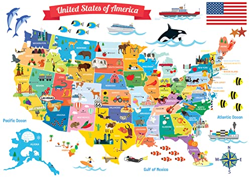 DECOWALL SG-1906 USA Map Kids Wall Stickers Wall Decals Peel and Stick Removable Wall Stickers for Kids Nursery Bedroom Living Room décor