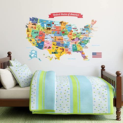 DECOWALL SG-1906 USA Map Kids Wall Stickers Wall Decals Peel and Stick Removable Wall Stickers for Kids Nursery Bedroom Living Room décor