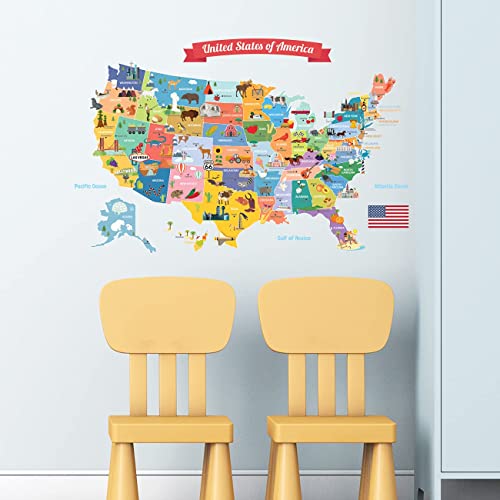 DECOWALL SG-1906 USA Map Kids Wall Stickers Wall Decals Peel and Stick Removable Wall Stickers for Kids Nursery Bedroom Living Room décor