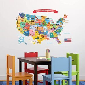 DECOWALL SG-1906 USA Map Kids Wall Stickers Wall Decals Peel and Stick Removable Wall Stickers for Kids Nursery Bedroom Living Room décor