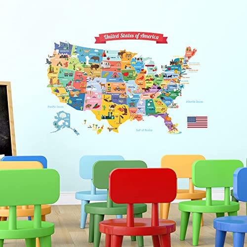 DECOWALL SG-1906 USA Map Kids Wall Stickers Wall Decals Peel and Stick Removable Wall Stickers for Kids Nursery Bedroom Living Room décor