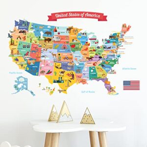 DECOWALL SG-1906 USA Map Kids Wall Stickers Wall Decals Peel and Stick Removable Wall Stickers for Kids Nursery Bedroom Living Room décor