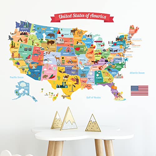 DECOWALL SG-1906 USA Map Kids Wall Stickers Wall Decals Peel and Stick Removable Wall Stickers for Kids Nursery Bedroom Living Room décor