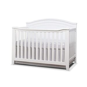 sorelle furniture berkley round top crib, classic 4-in-1 convertible crib, made of wood, non-toxic finish, wooden baby bed, toddler bed, child’s daybed and full-size bed, nursery furniture-white