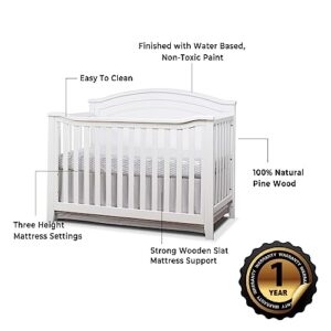 Sorelle Furniture Berkley Round Top Crib, Classic 4-in-1 Convertible Crib, Made of Wood, Non-Toxic Finish, Wooden Baby Bed, Toddler Bed, Child’s Daybed and Full-Size Bed, Nursery Furniture-White