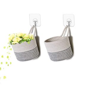 wall hanging organizer storage basket with free wall hooks,small cotton rope baskets for baby nursery and home décor,set of 2