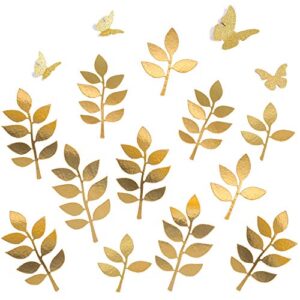 letjolt golden paper leaves set decorations for family tree photo wall crafts leaf(12pcs) glitter butterfly(4pcs) nursery decor baby shower backdrop decals