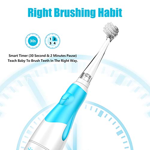 DADA-TECH Baby Electric Toothbrush, Toddler Teeth Brushes with Smart LED Timer and Sonic Technology for Infants Ages 0-3 Years (Blue)