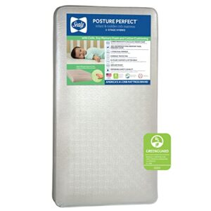 sealy posture perfect 2-stage waterproof baby crib and toddler mattress - hybrid memory foam & 150 premium coils - made in usa, 52"x28"