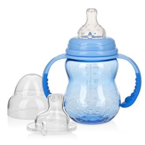 nuby 3 stage tritan wide neck grow with me no-spill bottle to cup, blue, 8 oz