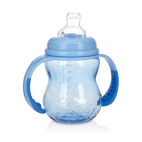 Nuby 3 Stage Tritan Wide Neck Grow with Me No-Spill Bottle to Cup, Blue, 8 Oz