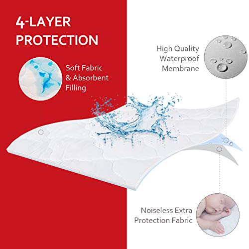 Waterproof Pack N Play Mattress Pad Protector, Cotton Fabric Absorbent and Soft Pack and Play Sheets, Fits Graco Play Yards, Baby Portable Mini Cribs and Foldable Mini Crib Mattress Sheets Cover