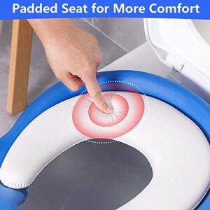 Potty Training Toilet Seat with Step Stool Ladder for Kids Children Baby Toddler Toilet Training Seat Chair with Soft Cushion Sturdy and Non-Slip Wide Steps for Girls and Boys (Blue White)