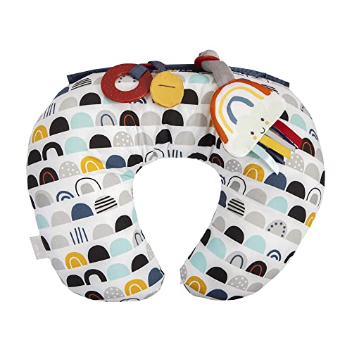 Boppy Tummy Time Prop, Black and White Modern Rainbows with Teething Toys, Fabric, A Smaller Size for Comfortable Tummy Time, Attached Toys Encourage Neck and Shoulder Strength Building