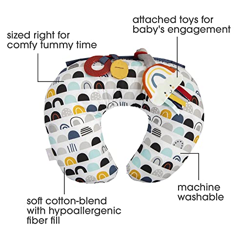 Boppy Tummy Time Prop, Black and White Modern Rainbows with Teething Toys, Fabric, A Smaller Size for Comfortable Tummy Time, Attached Toys Encourage Neck and Shoulder Strength Building