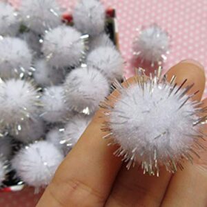 YYCRAFT 200pcs Glitter Tinsel Pom Poms Sparkle Balls for DIY Craft/Party Decoration/Cat Toys(20mm,White/Silver)