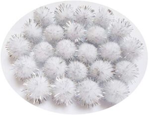 yycraft 200pcs glitter tinsel pom poms sparkle balls for diy craft/party decoration/cat toys(20mm,white/silver)