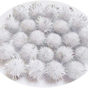 YYCRAFT 200pcs Glitter Tinsel Pom Poms Sparkle Balls for DIY Craft/Party Decoration/Cat Toys(20mm,White/Silver)