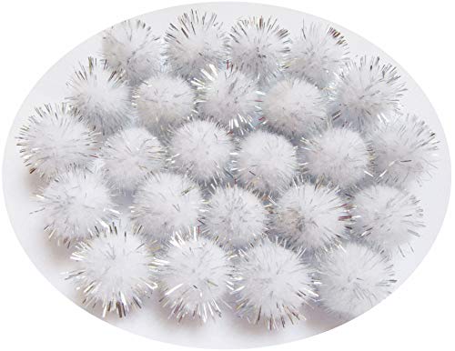 YYCRAFT 200pcs Glitter Tinsel Pom Poms Sparkle Balls for DIY Craft/Party Decoration/Cat Toys(20mm,White/Silver)