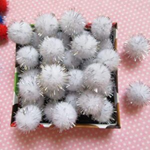 YYCRAFT 200pcs Glitter Tinsel Pom Poms Sparkle Balls for DIY Craft/Party Decoration/Cat Toys(20mm,White/Silver)