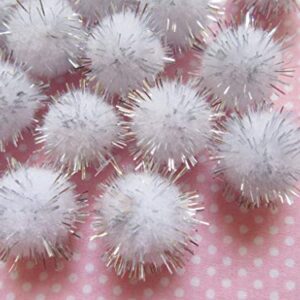 YYCRAFT 200pcs Glitter Tinsel Pom Poms Sparkle Balls for DIY Craft/Party Decoration/Cat Toys(20mm,White/Silver)