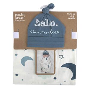 baby cotton swaddle blanket wrap with headband or hat set for baby girls, boys newborns and infants 0-6 months (starry)