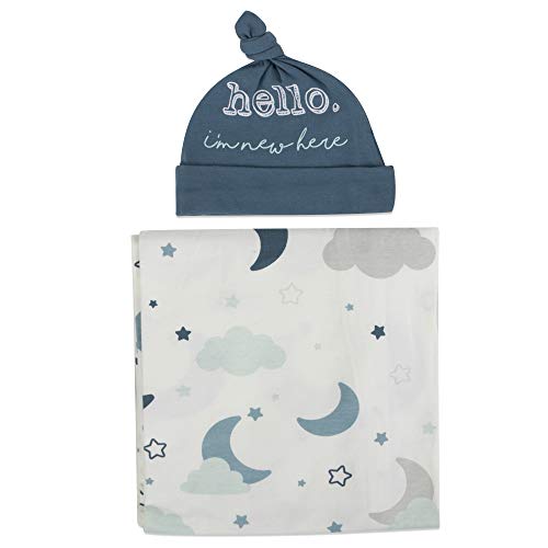 Baby Cotton Swaddle Blanket Wrap with Headband or Hat Set for Baby Girls, Boys Newborns and Infants 0-6 Months (Starry)