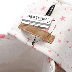 Sea Team Collapsible Small Canvas Fabric Storage Basket with Handles, Square Mini Storage Box, Cube, Foldable Shelf Basket, Closet, Desk Organizer for Nursery, Home, Office (Pink, Set of 4)